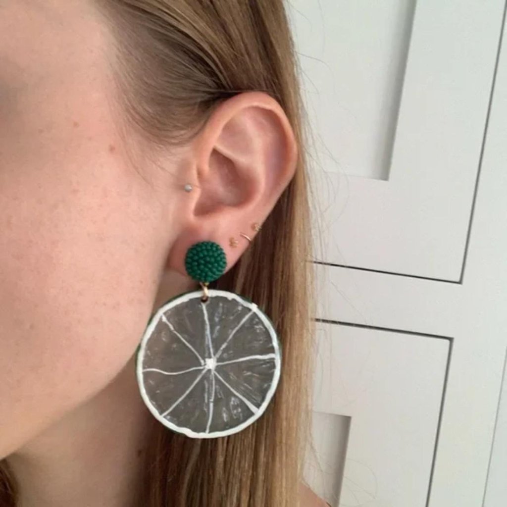 The Limette Lime Slices Slice Stud Earrings Citrus Summer Gold Green Beaded 25$